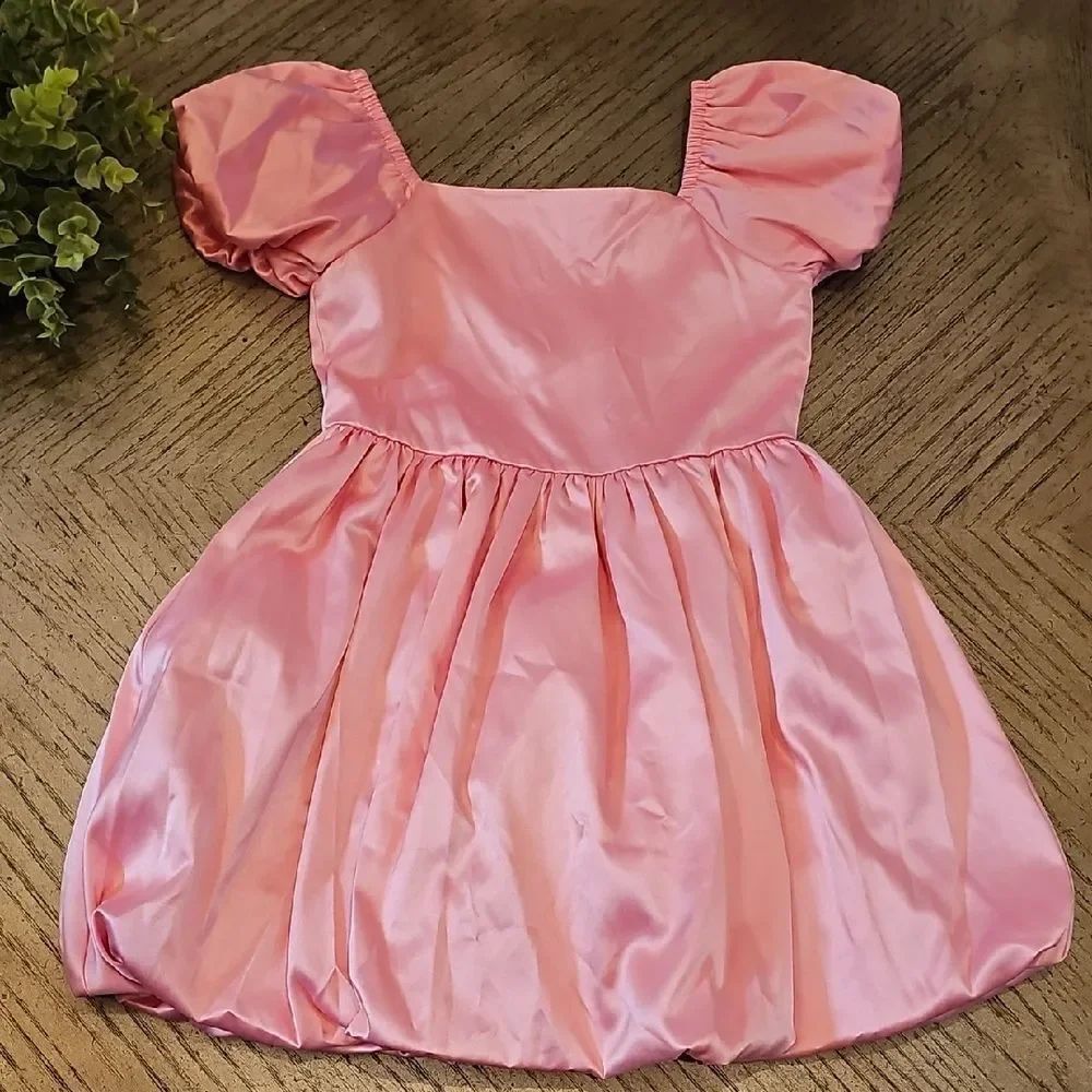 Pink Satin Bubble Puff Sleeve Dress 10 Blush By Us Angels